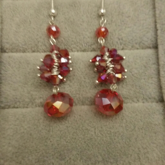 Beaded Earrings: Pink Crystal Iridescent Earrings - Picture 3 of 3
